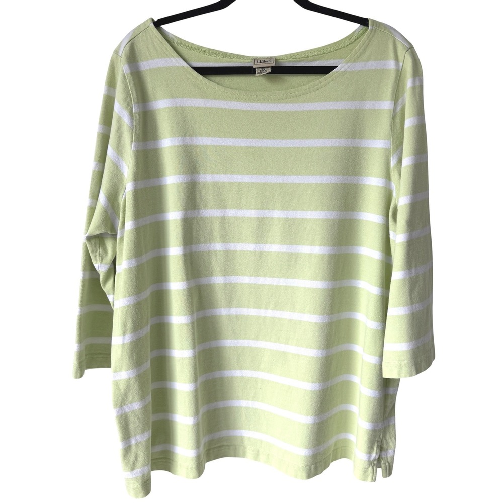 L.L.Bean Striped Top Women 2X Lime Green 3/4 Sleeve Pastel Nautical Coastal Peru
